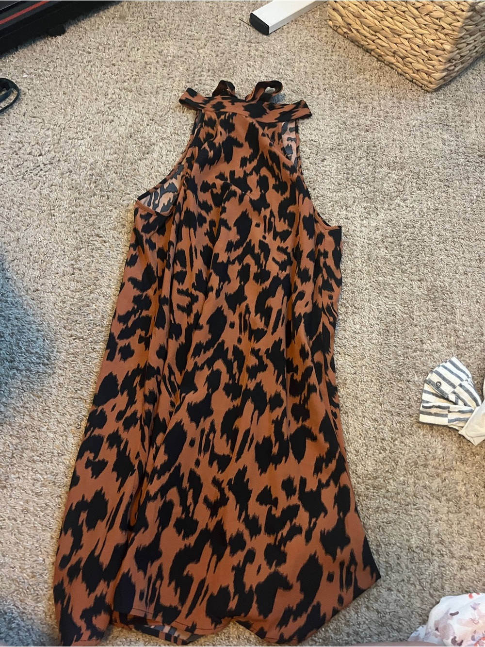 SHEIN Black and Brown Leopard-Print Sleeveless Mini Dress